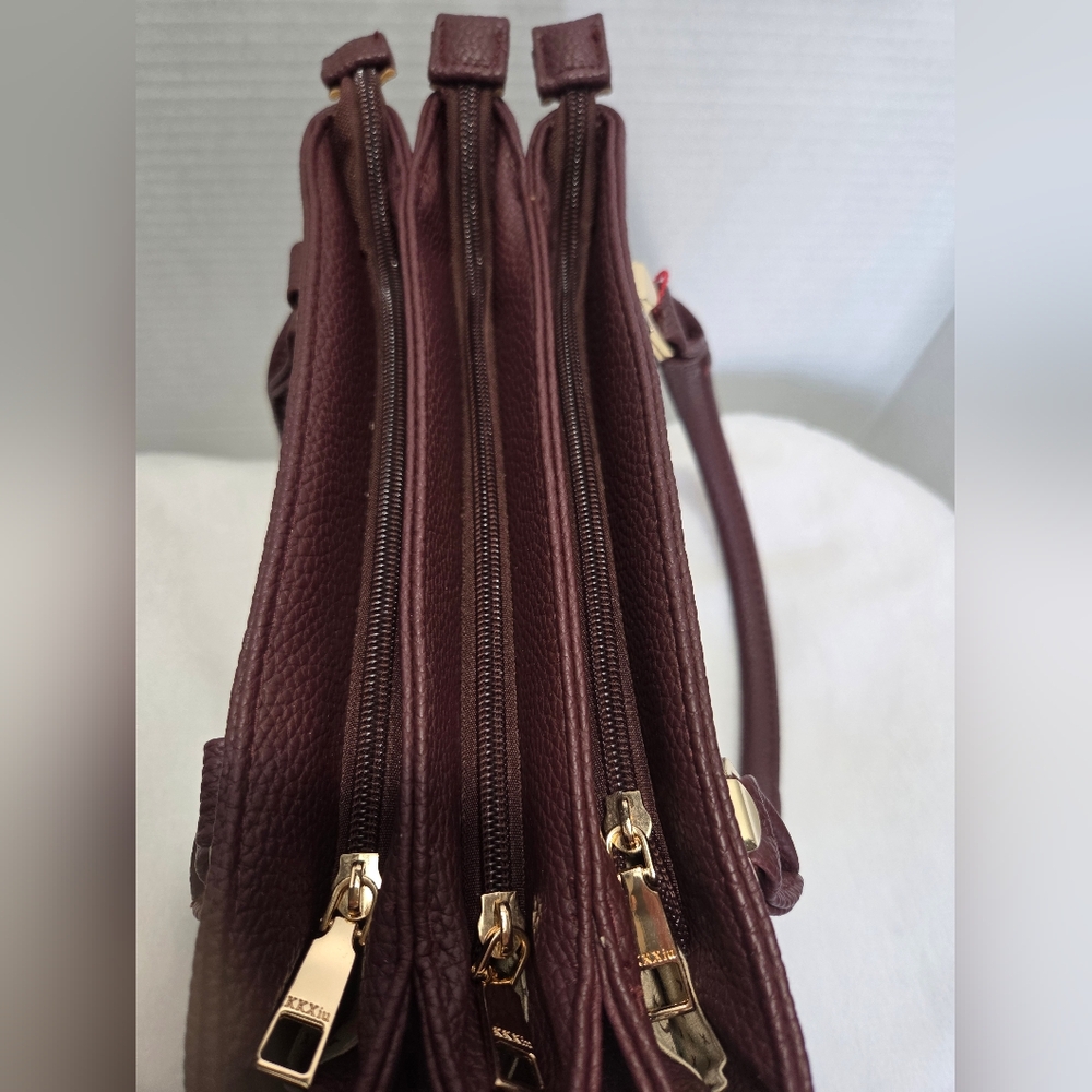 KK XIU Sophisticated DeePlum Foux Leather Satchel Women's With Structured Design - Picture 9 of 16